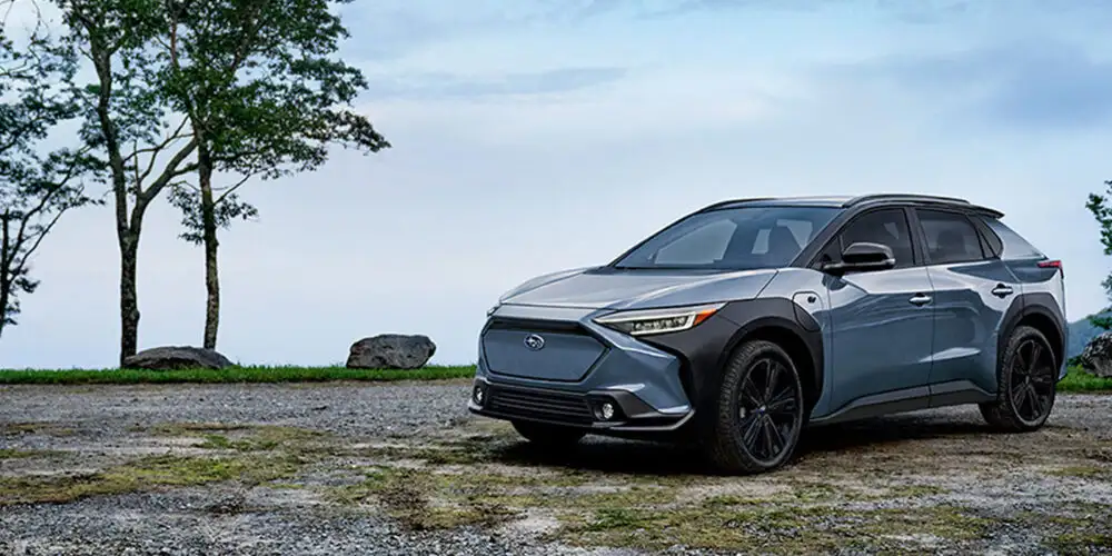 Subaru Solterra electric SUV in a scenic setting