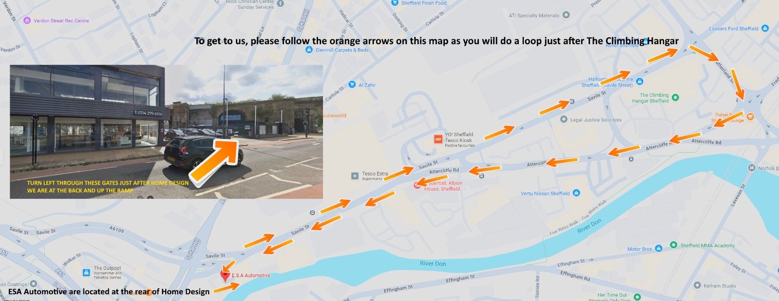 Map to ESA Automotive in Sheffield