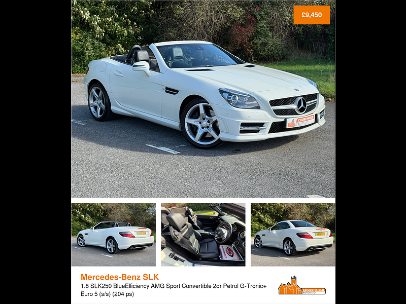 Mercedes-Benz SLK 1.8 SLK250 BlueEfficiency AMG Sport Convertible 2dr Petrol G-Tronic+ Euro 5 (s/s) (204 ps)
