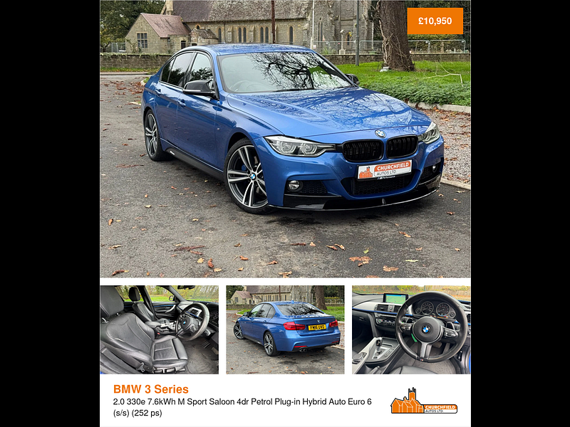 BMW 3 Series 2.0 330e 7.6kWh M Sport Saloon 4dr Petrol Plug-in Hybrid Auto Euro 6 (s/s) (252 ps)