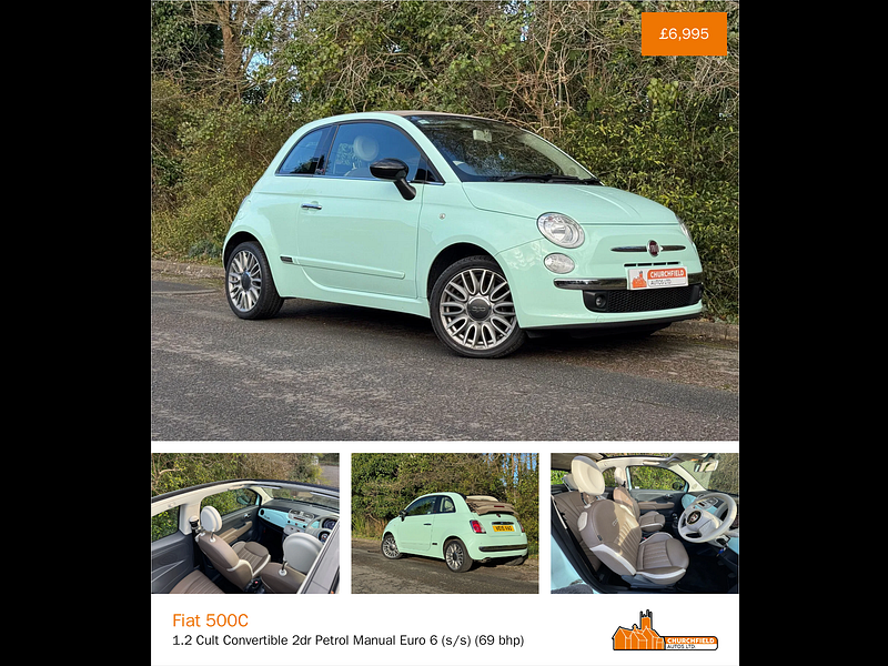 Fiat 500C 1.2 Cult Convertible 2dr Petrol Manual Euro 6 (s/s) (69 bhp)