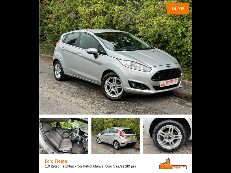Ford Fiesta 1.0 Zetec Hatchback 5dr Petrol Manual Euro 5 (s/s) (80 ps)