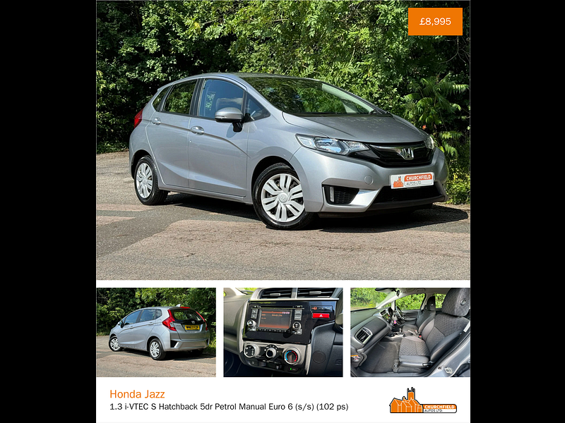 Honda Jazz 1.3 i-VTEC S Hatchback 5dr Petrol Manual Euro 6 (s/s) (102 ps)