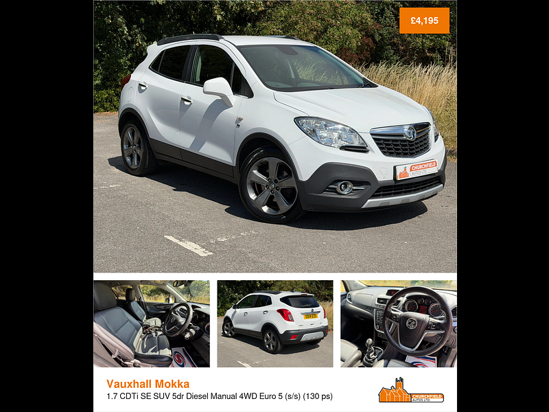 Vauxhall Mokka 1.7 CDTi SE SUV 5dr Diesel Manual 4WD Euro 5 (s/s) (130 ps)