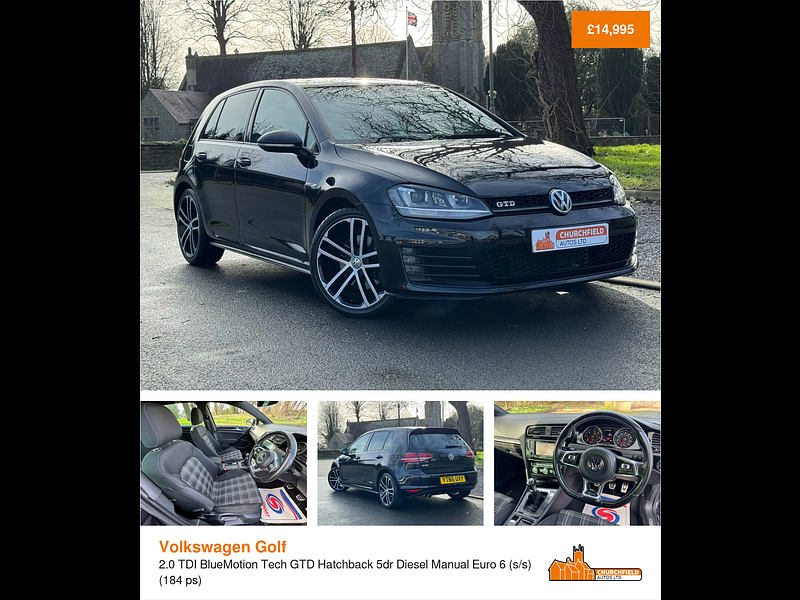 Volkswagen Golf 2.0 TDI BlueMotion Tech GTD Hatchback 5dr Diesel Manual Euro 6 (s/s) (184 ps)