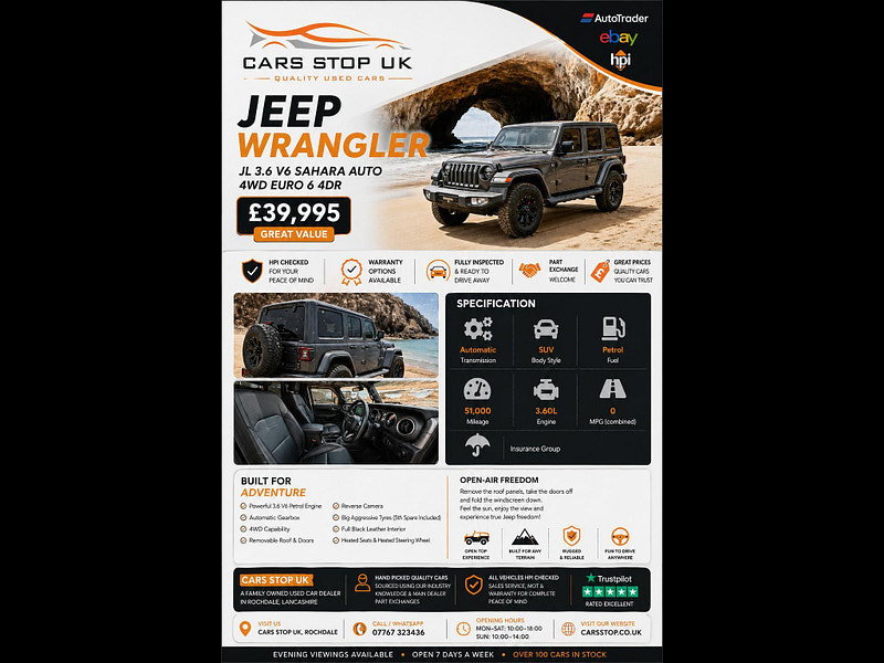 Jeep Wrangler JL 3.6 V6 Sahara Auto 4WD EURO 6 4dr 4dr Automatic 2019