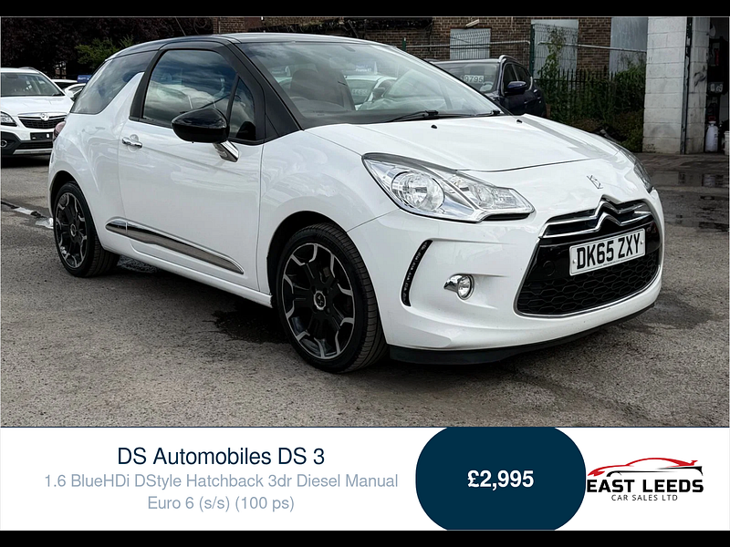 DS Automobiles DS 3 1.6 BlueHDi DStyle Hatchback 3dr Diesel Manual Euro 6 (s/s) (100 ps) 3dr Manual 2026