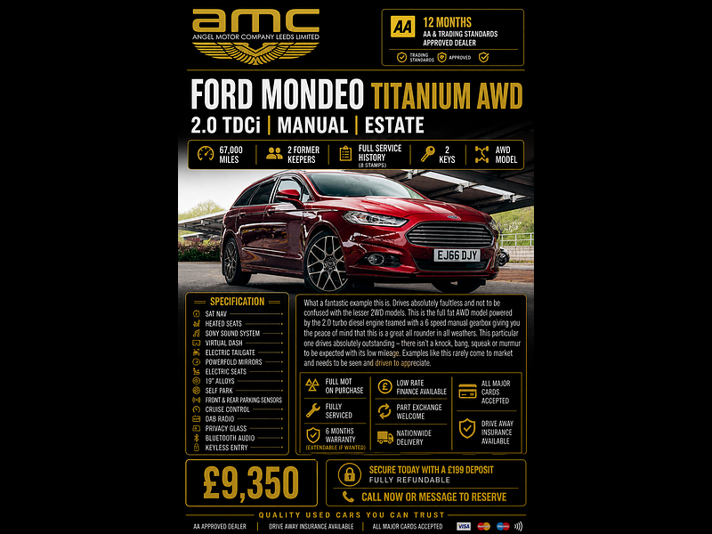 Ford Mondeo 2.0 TDCi Titanium Estate 5dr Diesel Manual Euro 6 (s/s) (150 ps) 5dr Manual 2026