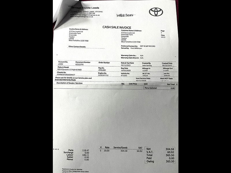 Toyota RAV4 2.5 VVT-h Dynamic SUV 5dr Petrol Hybrid CVT 4WD Euro 6 (s/s) (222 ps) 5dr Automatic 2025
