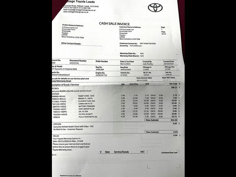 Toyota RAV4 2.5 VVT-h Dynamic SUV 5dr Petrol Hybrid CVT 4WD Euro 6 (s/s) (222 ps) 5dr Automatic 2025