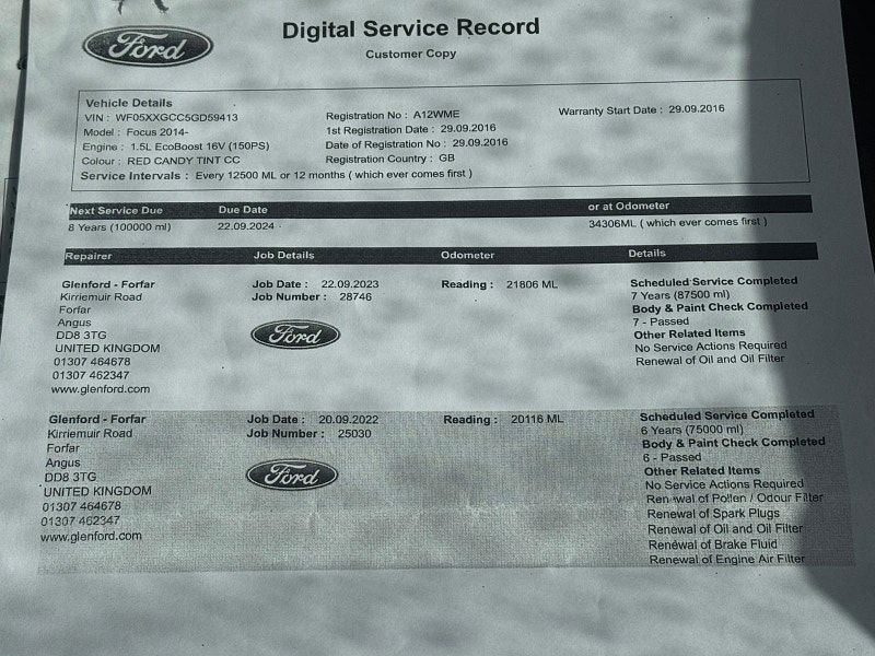 Ford Focus 1.5T EcoBoost Titanium Euro 6 (s/s) 5dr 5dr Manual 2025