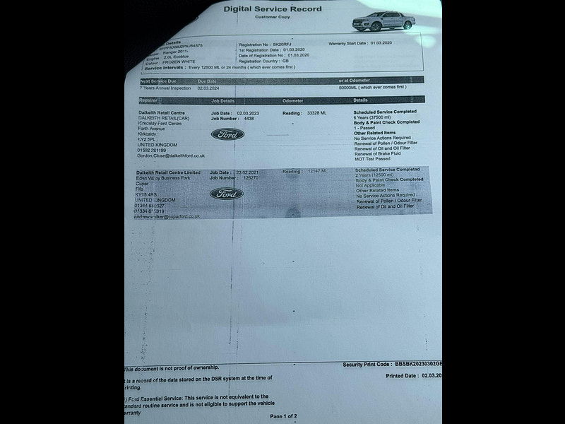 Ford Ranger 2.0 EcoBlue Wildtrak 4WD Euro 6 4dr 4dr Manual 2025