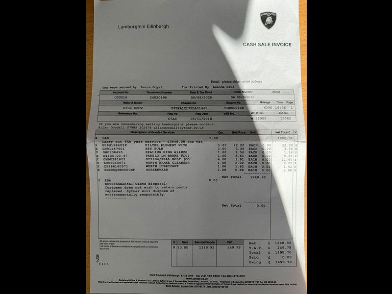 Lamborghini URUS 4.0 V8 BiTurbo SUV 5dr Petrol Auto 4WD Euro 6 (650 ps) 5dr Automatic 2025
