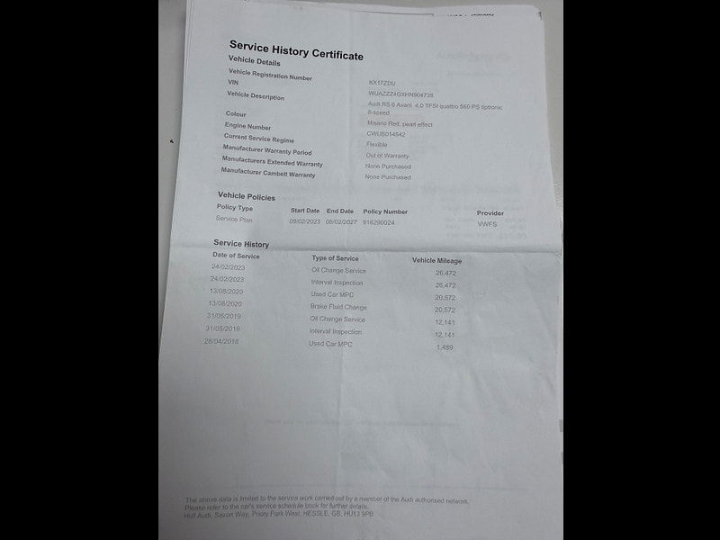 Audi RS6 Avant 4.0 TFSI V8 Tiptronic quattro Euro 6 (s/s) 5dr 5dr Automatic 2026