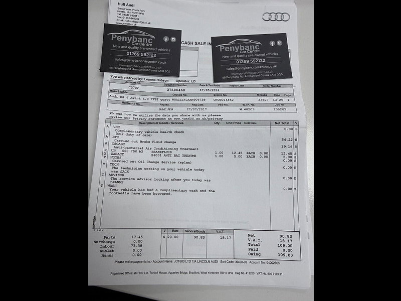 Audi RS6 Avant 4.0 TFSI V8 Tiptronic quattro Euro 6 (s/s) 5dr 5dr Automatic 2026